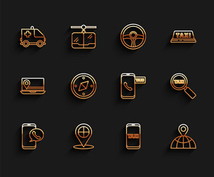 Set line taxi call telephone service map pointer vector