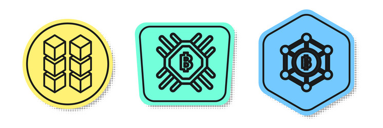 Set line blockchain technology cpu mining farm vector