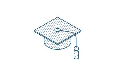 Graduation hat isometric icon 3d line art vector