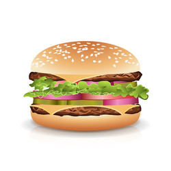 fast food realistic burger hamburger icon vector