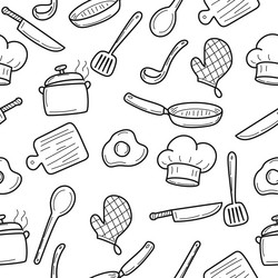 Kitchen and cooking doodle seamless pattern vector