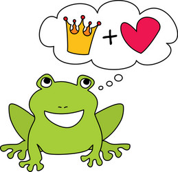 Prince or princess green frog dreaming about crown vector