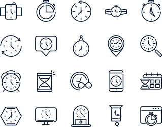 Time clock timer hour date linear design set icons vector