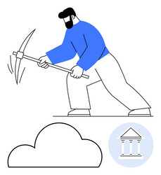 worker mining data from cloud storage with pickaxe vector image