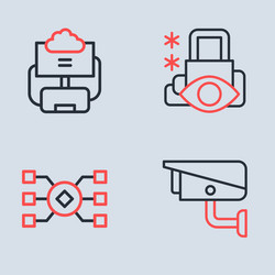 set line cyber security neural network vector image