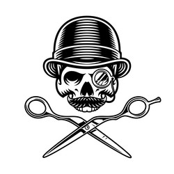 Skull Barber with Monocle & Scissors Vector Image