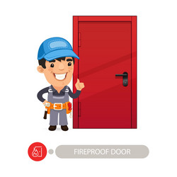 fireproof door and worker vector