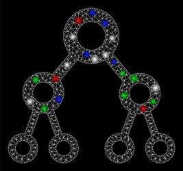 bright mesh network binary tree with light spots vector image