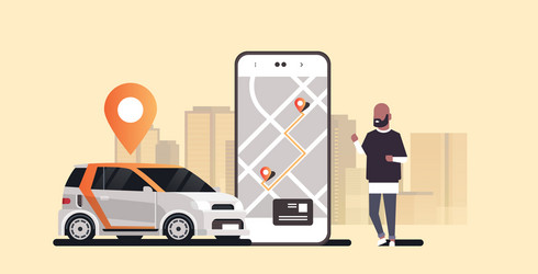 Man Using Mobile App for Car Rental vector