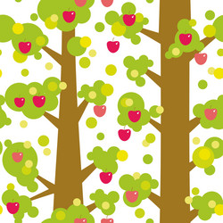 seamless pattern - large trees with red apples vector image