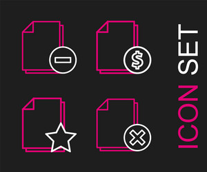 set line delete file document with star vector image