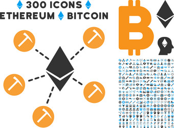 ethereum mining pool flat icon with set vector image