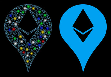 Glossy mesh 2d ethereum map marker icon with flash vector