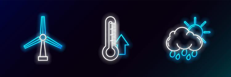 Set line cloud with rain and sun wind turbine vector