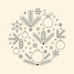 Minimalistic linear new year round ornament vector