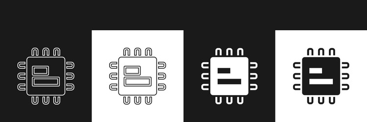 Set computer processor with microcircuits cpu icon vector