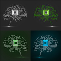 Set neon brain cpu circuit board abstract vector