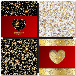 set of valentines day cards background with gold vector