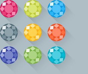 flat gems icons set with long shadows vector