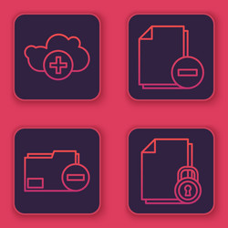 Set line add cloud document folder with minus vector