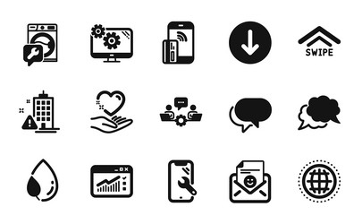 set of hold heart chat message and globe vector image