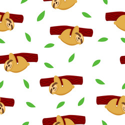 seamless pattern of sloths hanging on tree branch vector image