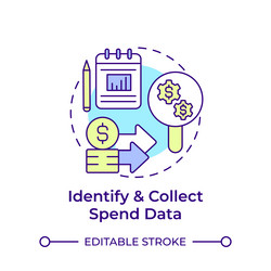 identify and collect spend data multi color vector image