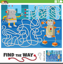 maze activity game with two cartoon robots vector image