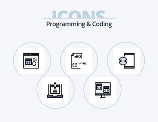 programming and coding line filled icon pack 5 vector image