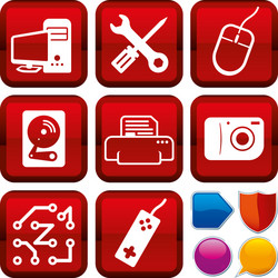 Set hardware icons on square buttons geometric vector