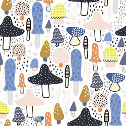 abstract seamless pattern with mushrooms creative vector