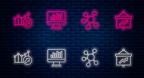 set line monitor with graph chart project team vector image