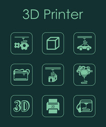 set of three d printer simple icons vector image