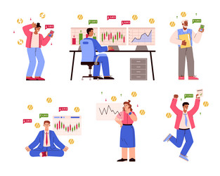 Set of trader people characters flat style vector