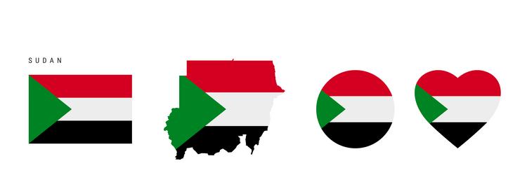 Sudan flag in different shapes icon set flat vector