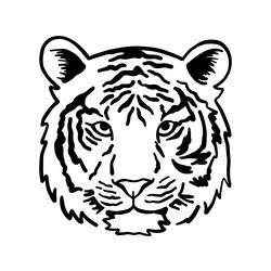 Tiger Head Outline - White Vector Image