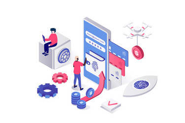 mobile wallet app 3d isometric concept in geometry vector image