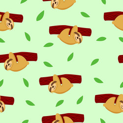 Seamless pattern of sloths hanging on tree branch vector