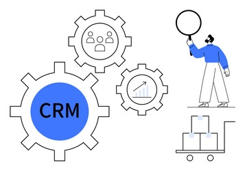 crm process with gears highlighting analytics vector image
