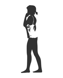 An adult girl in a swimsuit young woman stands Vector Image