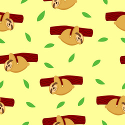 seamless pattern of sloths hanging on tree branch vector image