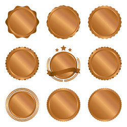 collection of modern bronze circle metal badges vector