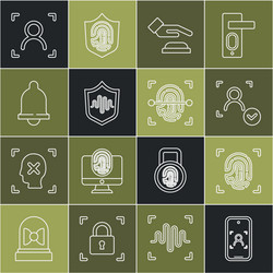 set line mobile and face recognition fingerprint vector image