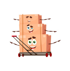 cartoon stack of parcels on trolley delivery vector