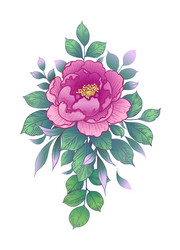 Pink Floral Bunch with Green Leaves Vector Image