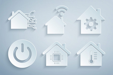 set smart home settings power button house vector image