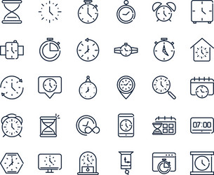 Time clock timer hour date linear design set icons vector