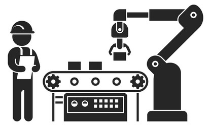 engineer working on automatic assembly line vector image
