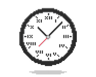 flat design pixel art of round clock icon vector