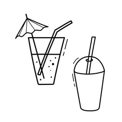 Cocktail with umbrella and straw in classic glass vector